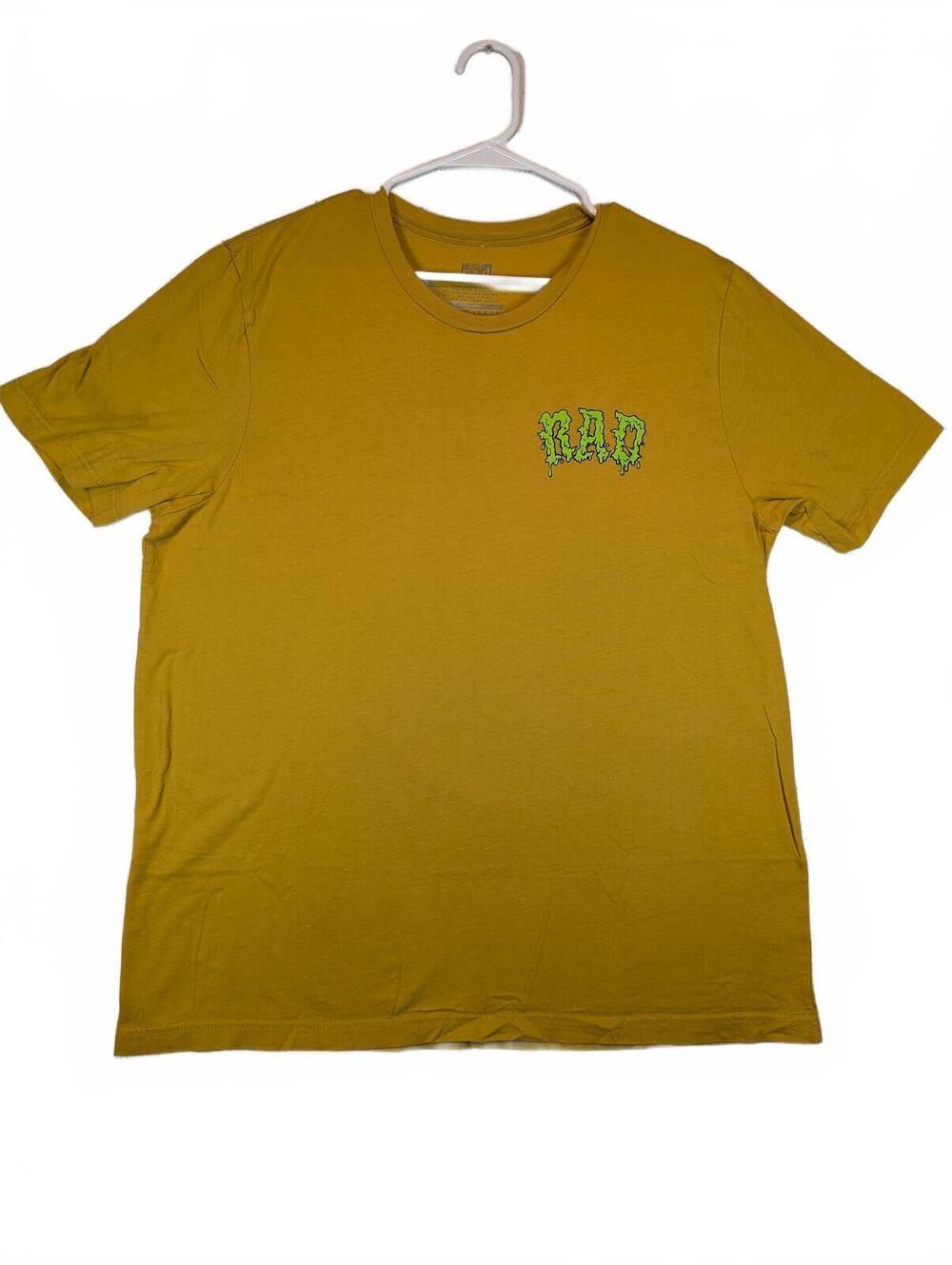 Rad Graphic Eyeball Skateboard Logo Mustard Short Sleeve T Shirt Mens XL